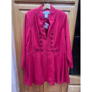 Denim 24/7 Red Double-Breasted Women's Jacket, Size 16W